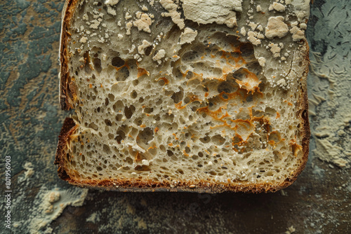 Macro photography of moldy bread due to moisture.  