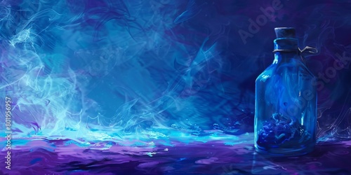 The background is completely mix Blue and Purple with no texture and the a small bottle is in the right hand side