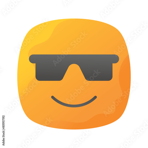 Glasses on emoji face showing concept icon of cool emoji, proud emoji