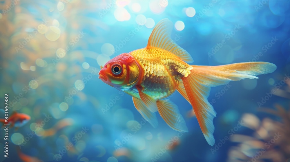 Majestic goldfish centered against a blue backdrop, a captivating undersea scene, AI Generative.