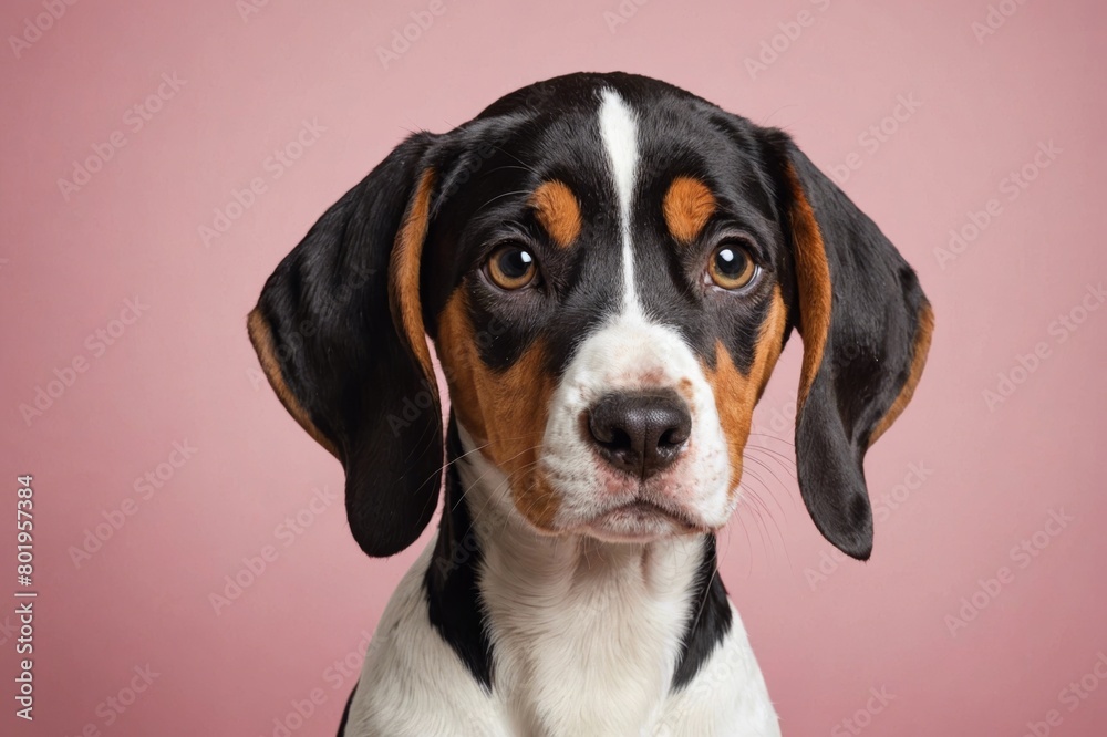 Treeing Walker Coonhound puppy looking at camera, copy space. Studio shot. Treeing Walker Coonhound puppy looking at camera, copy space. Studio shot.