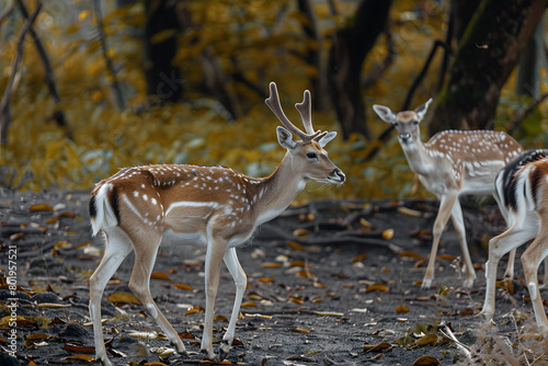 Amazing deers are walking in the forest and looking for some food. The deer is just a beautiful animal and so cute. There are so many young deers.
