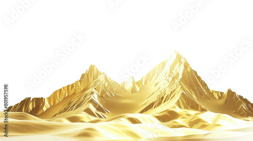 Gold mountain illustration, isolated transparent, cutout or clipping path background
