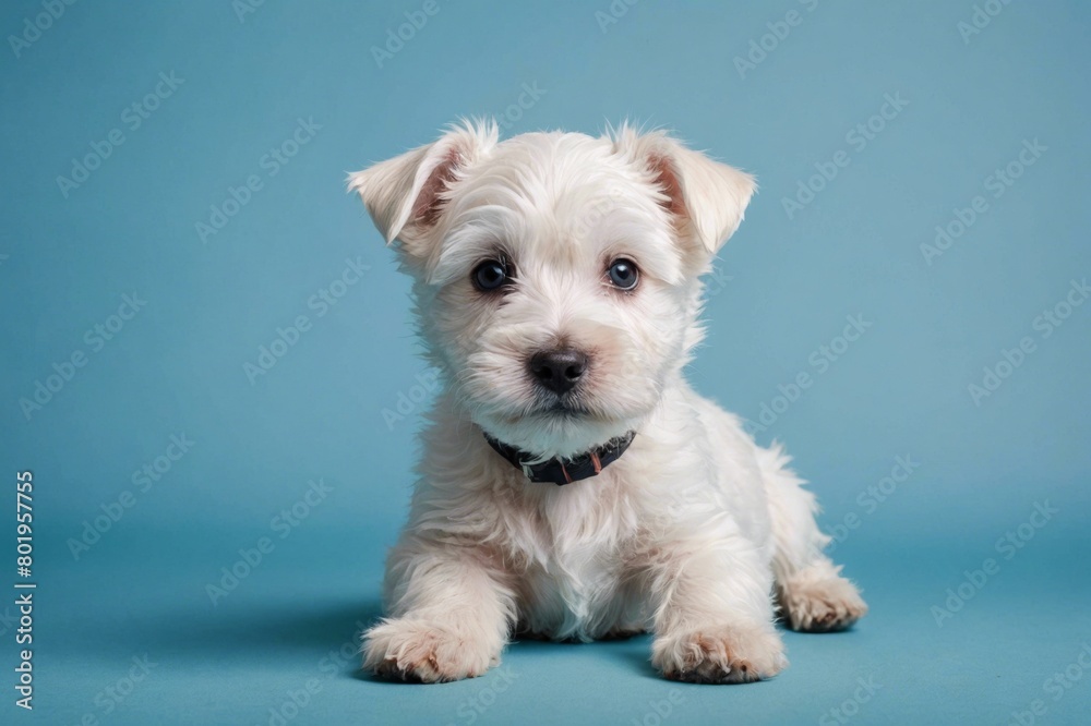 West Highland White Terrier puppy looking at camera, copy space. Studio shot. West Highland White Terrier puppy looking at camera, copy space. Studio shot.