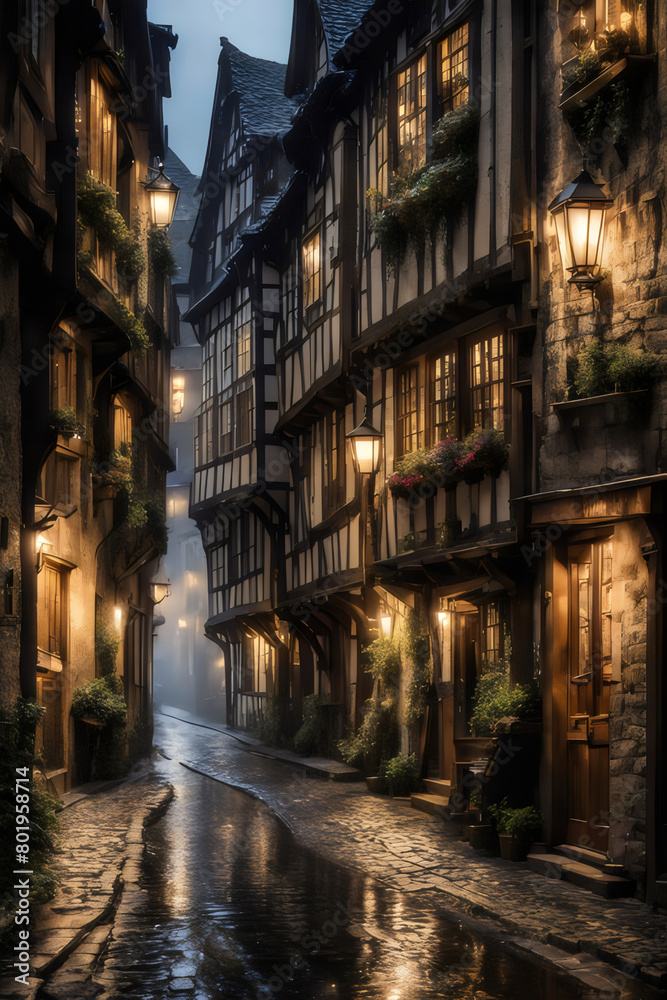 Fototapeta premium old town street at night
