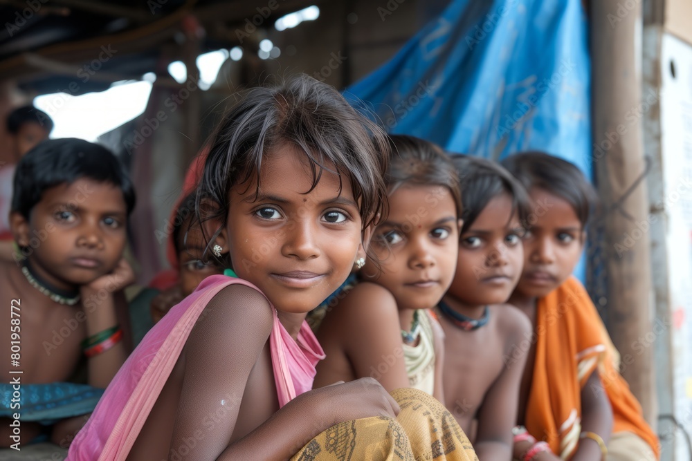 Unidentified indian children sit on the street. Unidentified indian children sit on the street.