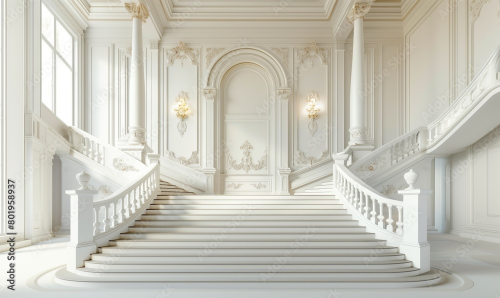 Two way baroque stairs mockup with copy space Two way baroque stairs mockup with copy space