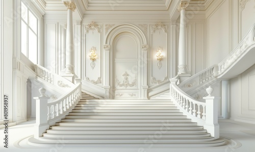 Two way baroque stairs mockup with copy space