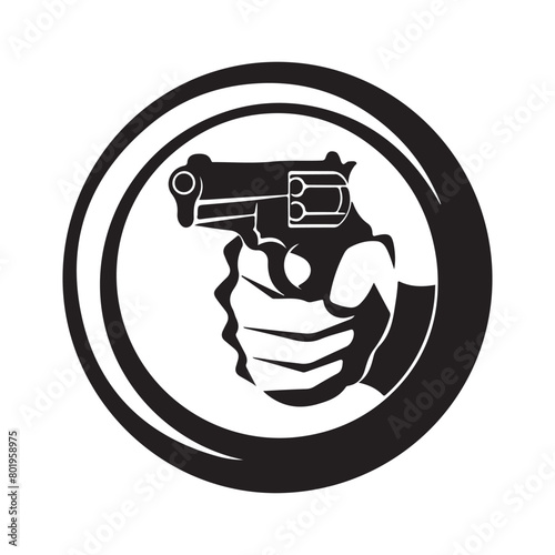 Gun on circle Logo Vector Illustration Design Template