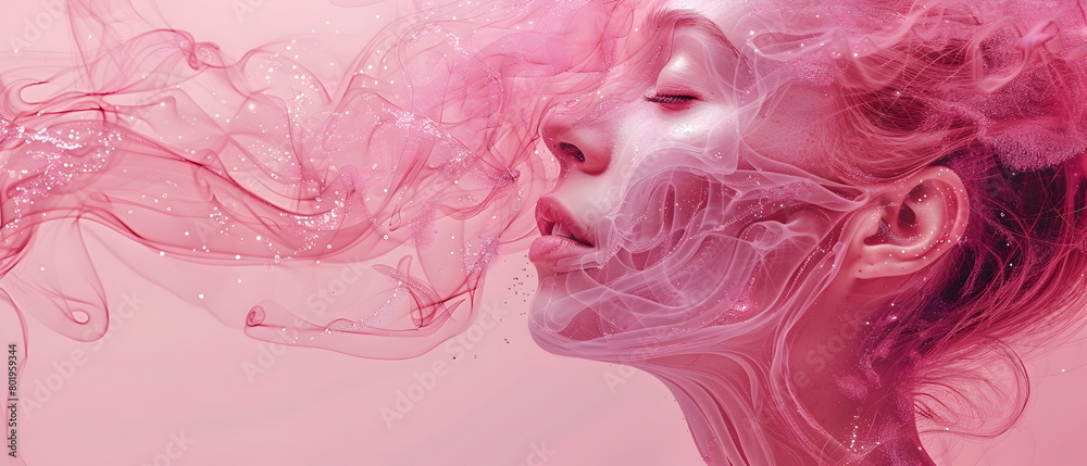 A stylized X-ray image of an American woman's chin, rendered in a soft palette of light red color and pink The bone structure, beauty banner A stylized X-ray image of an American woman's chin, rendered in a soft palette of light red color and pink The bone structure, beauty banner