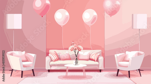 Interior of living room with sofas and balloon