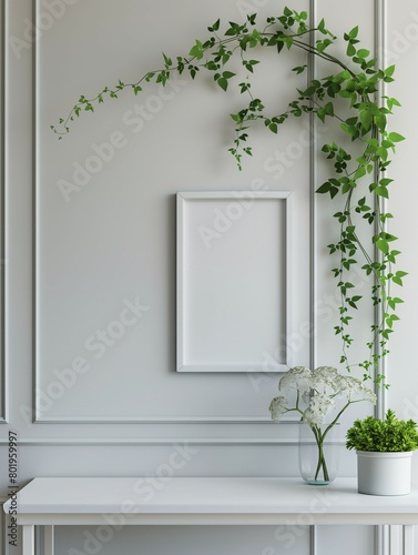 Frame mockup, simple and modern home interior design background, wall poster frame mockup, 3d render © woojooo