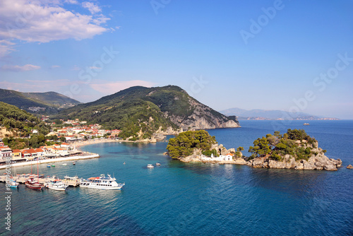 Fototapeta Naklejka Na Ścianę i Meble -  Greek orthodox church on island Panagias and Parga town Greece