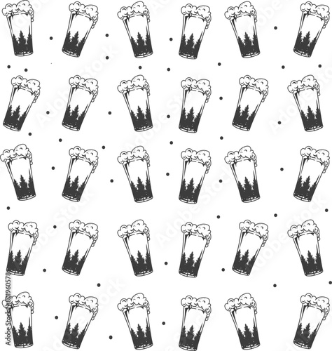 vector design illustration of beer glasses packed in the form of a pattern on a white background. Suitable for background or printed on t-shirts