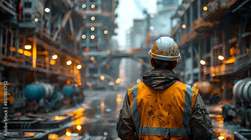 Vibrant Contrast: Construction Worker and Construction Site Vibrant Contrast: Construction Worker and Construction Site