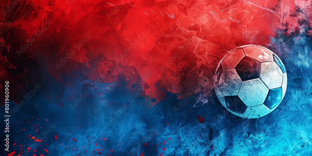 Fototapeta premium The background is completely mix Blue and Red with no texture and the Football is in the right hand side