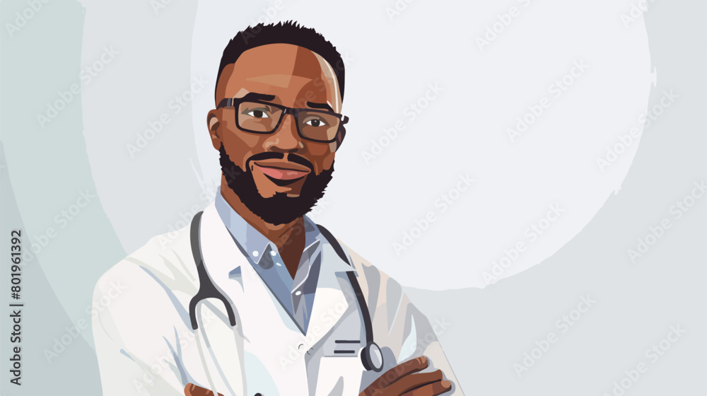 Young AfricanAmerican doctor on light background vector