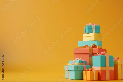 A stack of colorful boxes with a colorful background