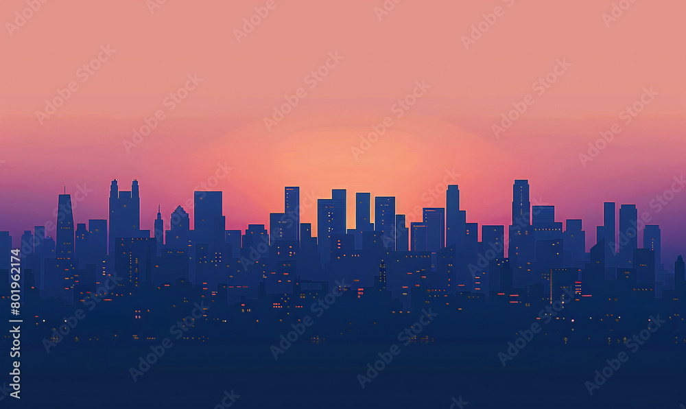 city skyline at sunset silhoette background