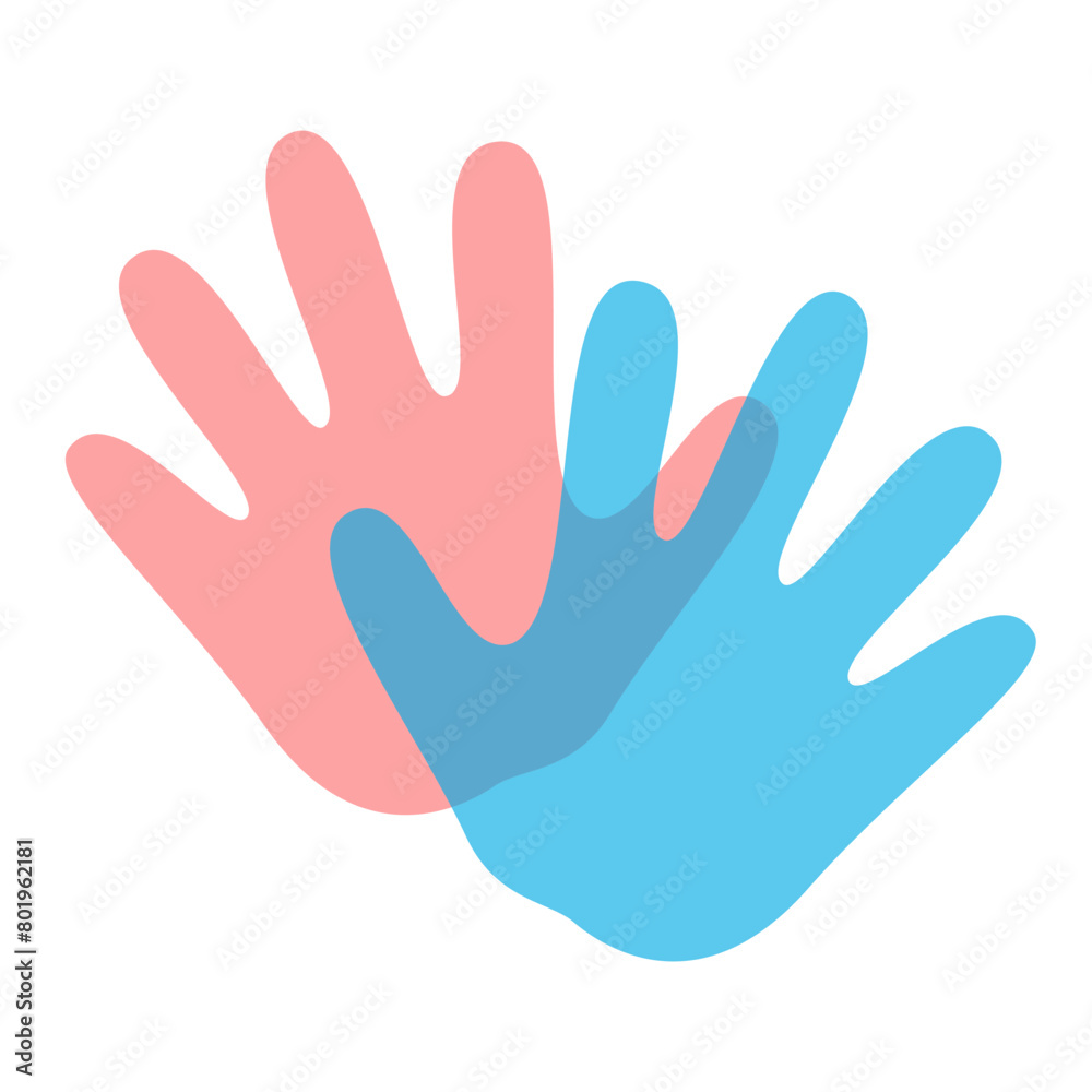 Children's Day Hand Palm Logo. Cute Kids Hand Imprint. Handbreadth Pink and Blue.