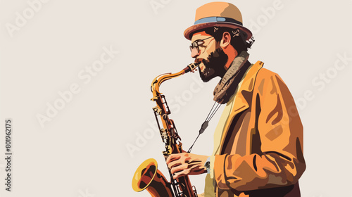 Young man with saxophone on white background Vector illustration