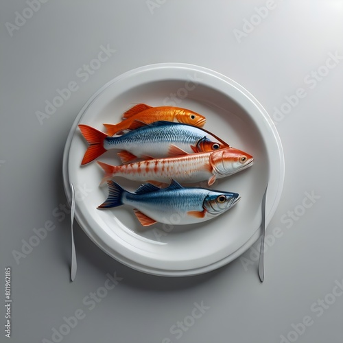 A fish on a plate with sauce and ketchup, goatfish recipe, fish wallpaper, fish with ketchup on wooden background, Seafood Symphony, Oceanic Delicacies photo