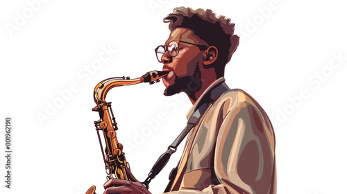 Young man with saxophone on white background Vector illustration