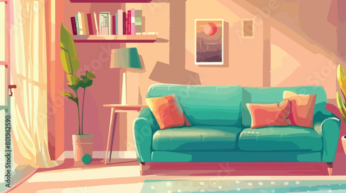 Interior of stylish living room with cozy sofa Vector © Hassan