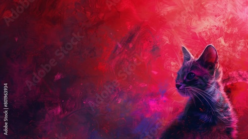 The background is completely mix Red and Purple with no texture and the baby cat sit donw in the right hand corner photo