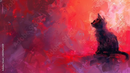 The background is completely mix Red and Purple with no texture and the baby cat sit donw in the right hand corner