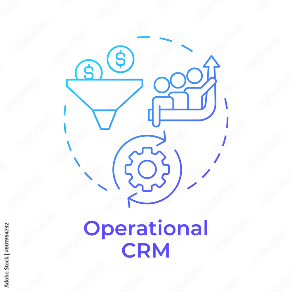 Operational CRM blue gradient concept icon. Customer relationship management. Business managing. Round shape line illustration. Abstract idea. Graphic design. Easy to use in infographic, presentation Operational CRM blue gradient concept icon. Customer relationship management. Business managing. Round shape line illustration. Abstract idea. Graphic design. Easy to use in infographic, presentation