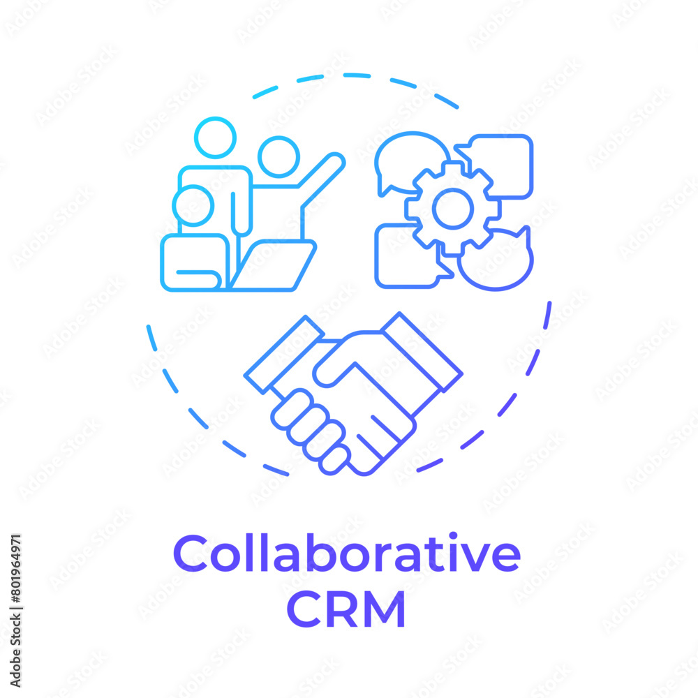 Collaborative CRM blue gradient concept icon. Communication processes. Meeting business. Round shape line illustration. Abstract idea. Graphic design. Easy to use in infographic, presentation Collaborative CRM blue gradient concept icon. Communication processes. Meeting business. Round shape line illustration. Abstract idea. Graphic design. Easy to use in infographic, presentation