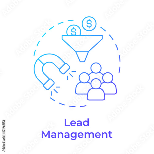 Lead management blue gradient concept icon. Customer service, marketing funnel. Round shape line illustration. Abstract idea. Graphic design. Easy to use in infographic, presentation