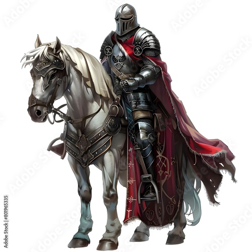Horse knight in fantasy land isolated on white