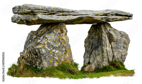 Ancient dolmen stones in field, cut out - stock png.