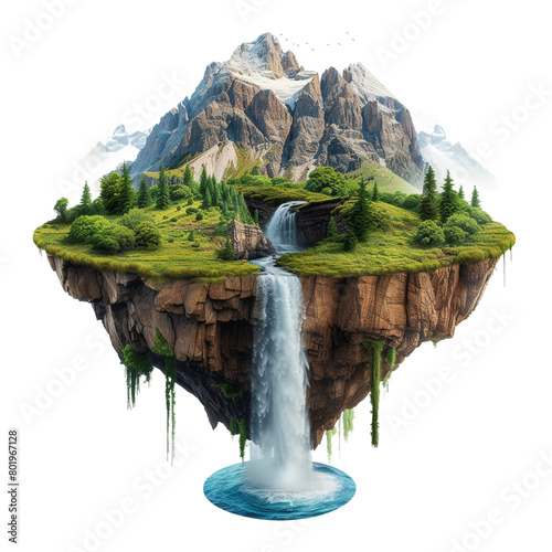 3d illustration of flying paradise rock floating island photo