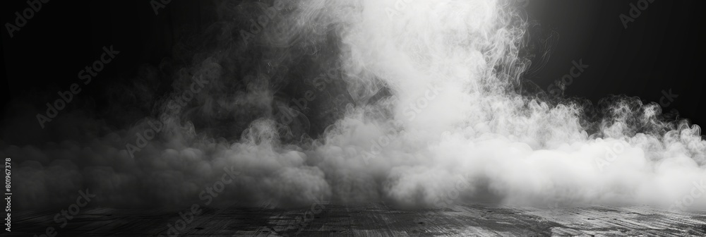 Fototapeta premium Smoke black ground fog cloud floor mist background steam dust dark white horror overlay. Ground smoke haze night black water atmosphere 3d magic spooky smog texture isolated transparent effect circle
