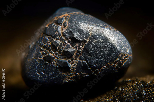 Magnesioferrite fossil mineral stone. Geological crystalline fossil. Dark background close-up. photo