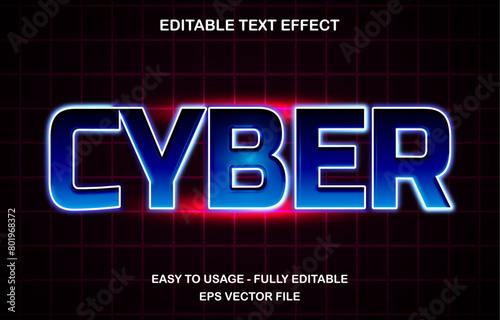 Cyber editable text effect template, futuristic neon modern text style, premium vector