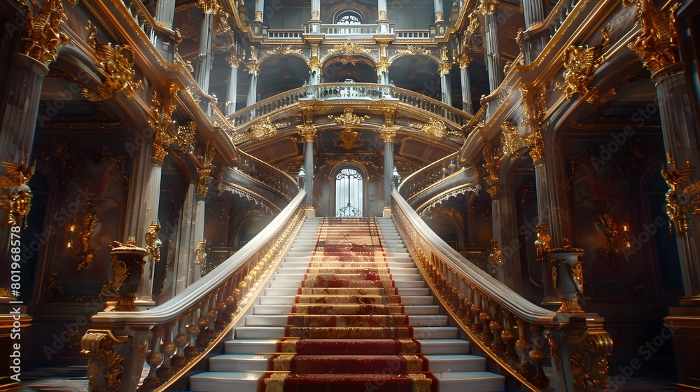 Magnificent Marble Staircase Leads to Opulent Grandeur in Historic Palace