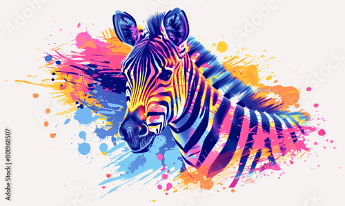 abstract illustration of a zebra in childish style  logo for t-shirt print