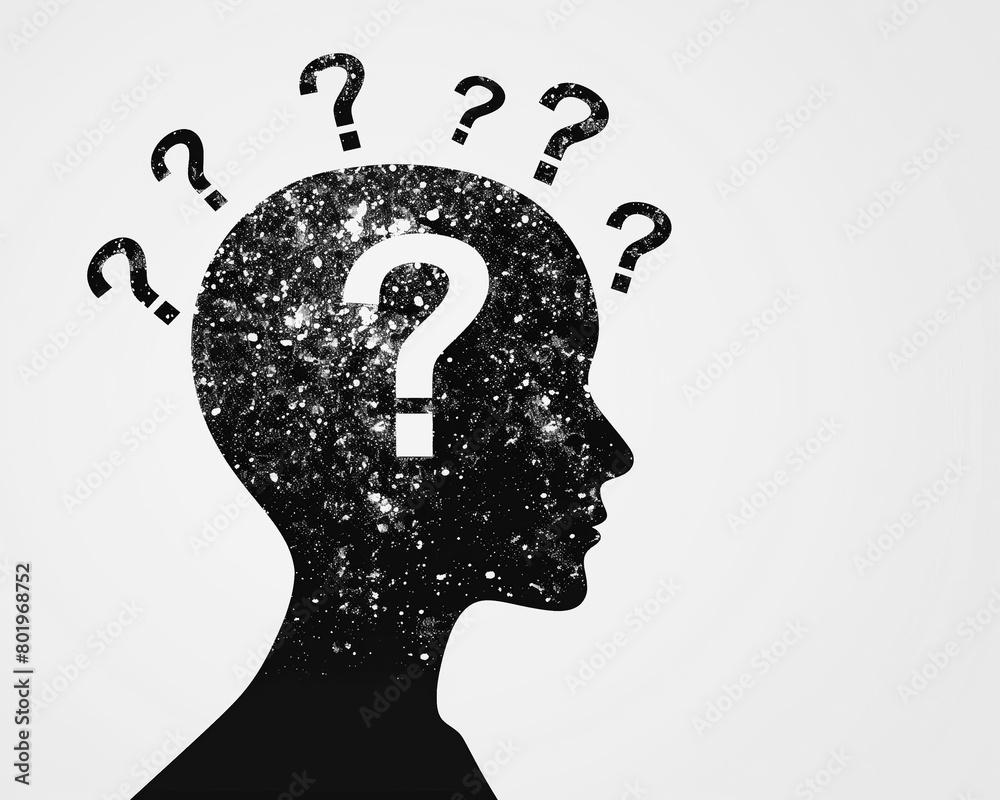 Human face profile silhouette filled with question marks Stock ...