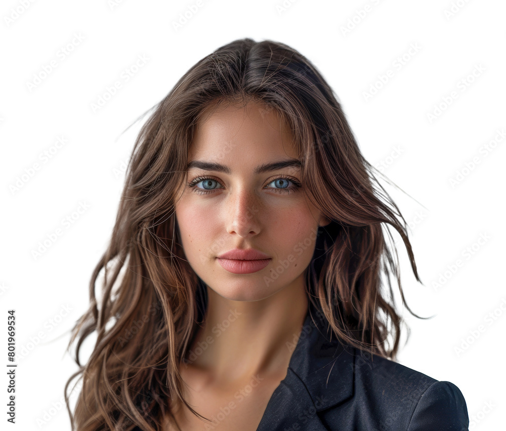 Confident professional woman with flowing hair, cut out - stock png. Confident professional woman with flowing hair, cut out - stock png.