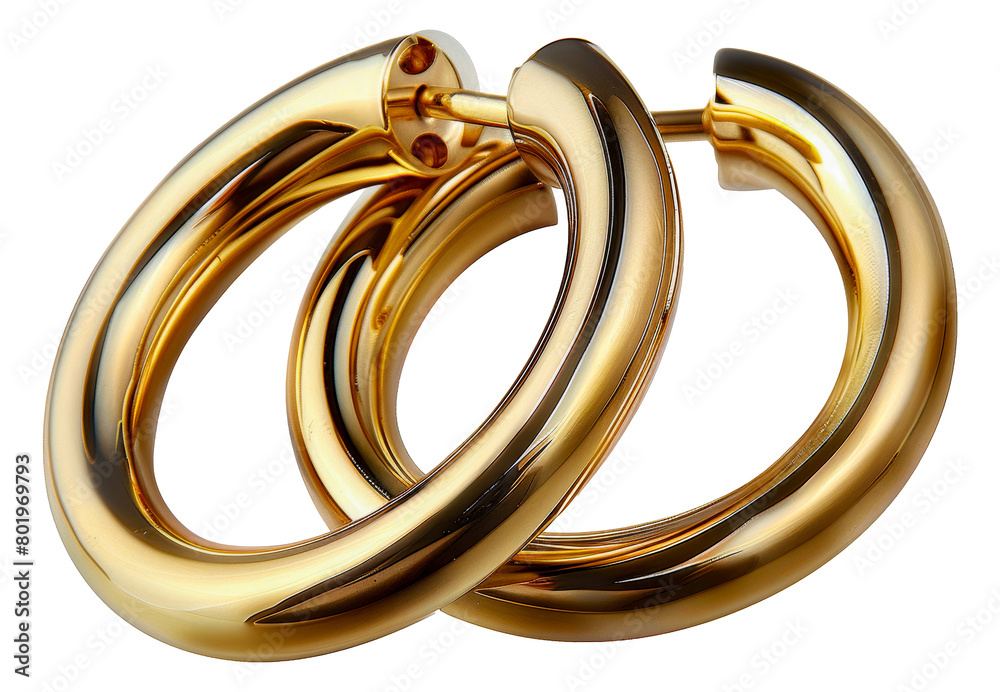Gold hoop earrings, cut out - stock png. Gold hoop earrings, cut out - stock png.