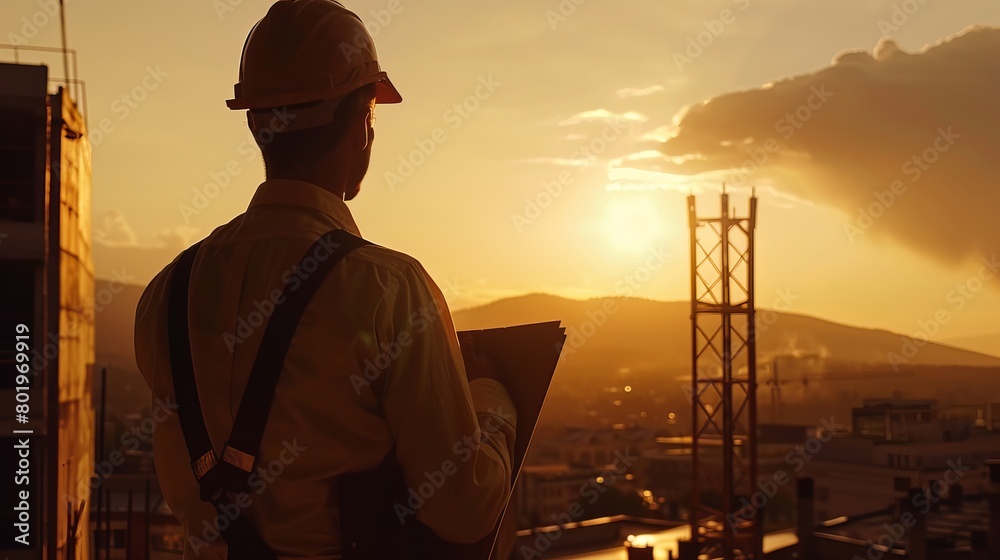 Engineers working on a building site looking at horizon, worker's day, labor day Engineers working on a building site looking at horizon, worker's day, labor day