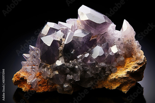 Creedite fossil mineral stone. Geological crystalline fossil. Dark background close-up. photo