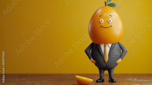 A delightful 2D date fruit in a business suit, confidently handling a press meet photo