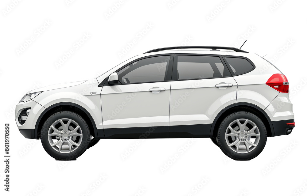 White SUV car isolated on transparent background With clipping path. cut out. 3d render