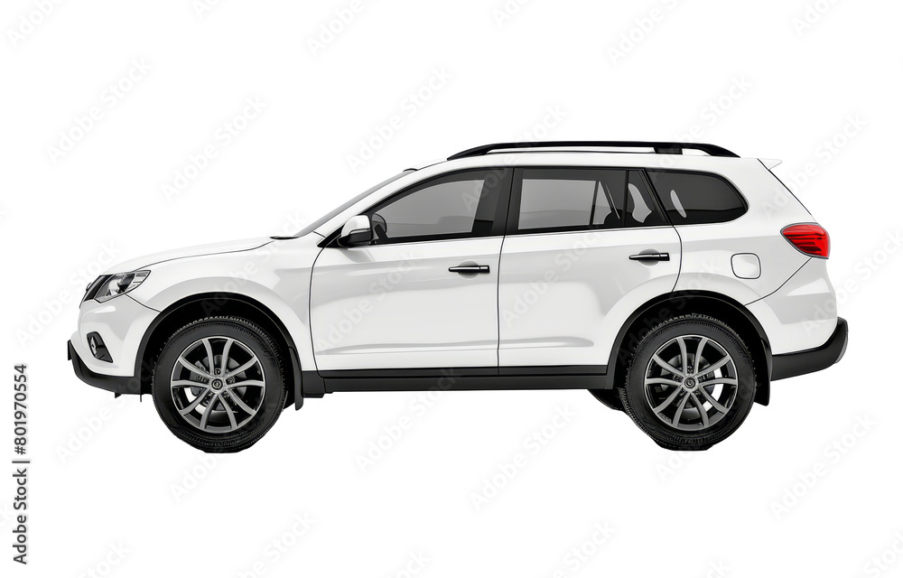 White SUV car isolated on transparent background With clipping path. cut out. 3d render