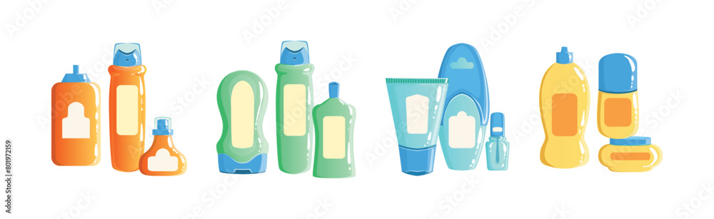Different Cosmetic Plastic Bottle and Tube Container Vector Set Different Cosmetic Plastic Bottle and Tube Container Vector Set